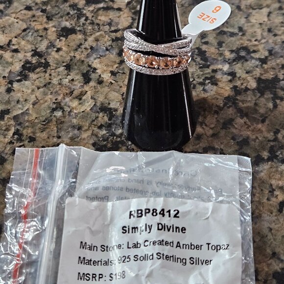 Bomb Party RBP8412 "Simply Divine" Amber Topaz .925 Solid Sterling Silver Sz 6 - Picture 5 of 5